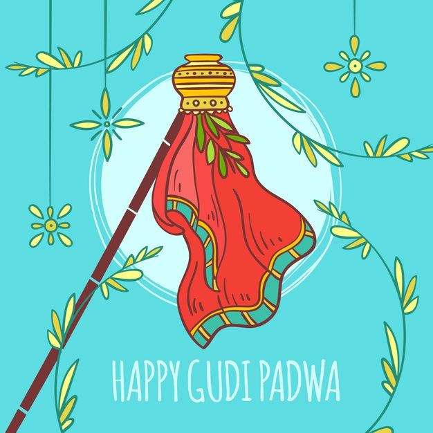 Happy Gudi Padwa Light Blue Background