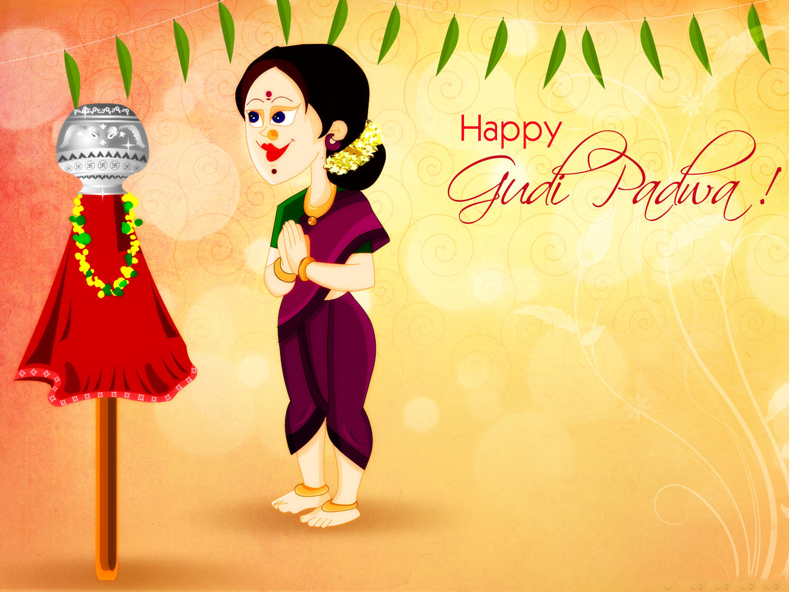 Happy Gudi Padwa With Woman Art