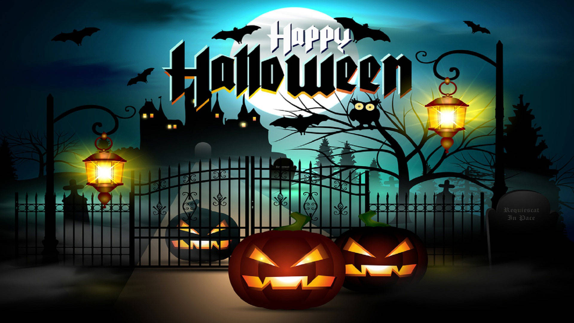 Happy Halloween Computer Castle Pumpkins Background
