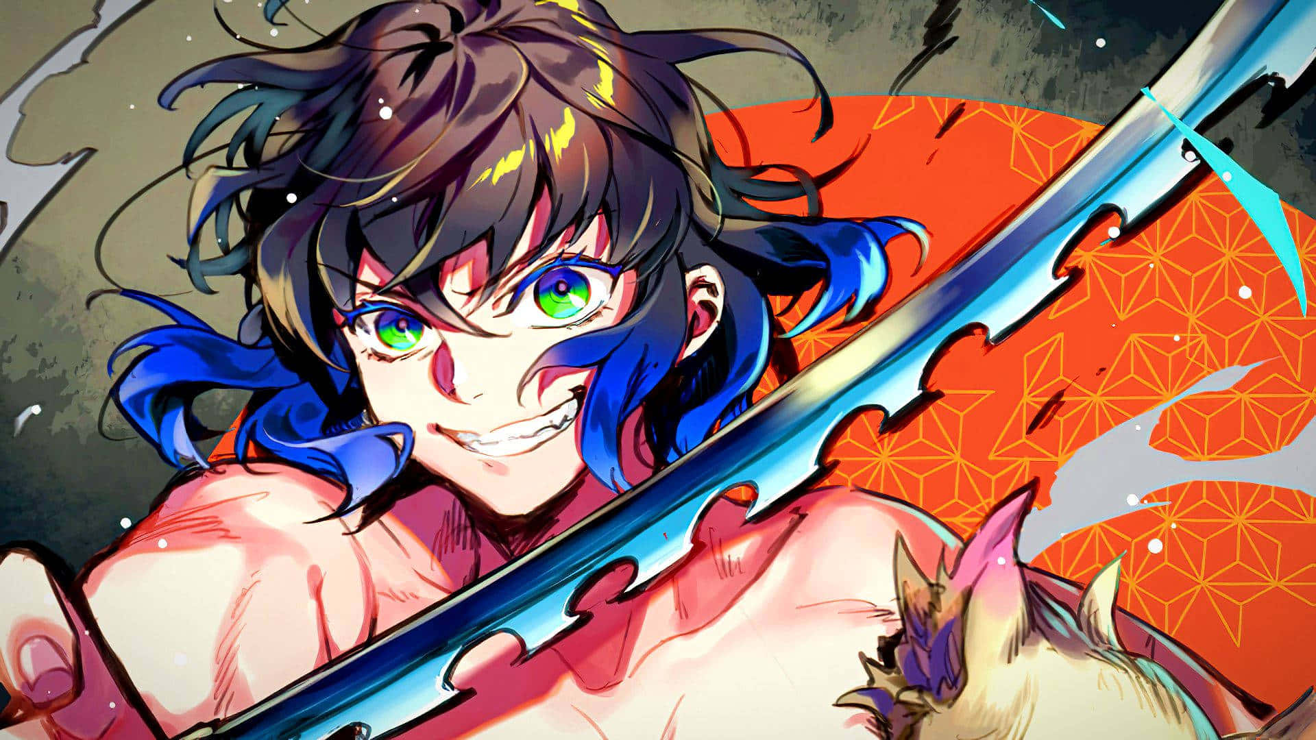 Happy Hashibira Inosuke Of Demon Slayer Anime Background
