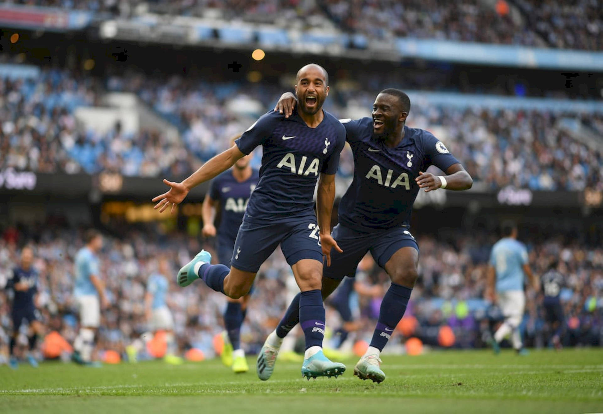 Happy Lucas Moura With Teammate Background