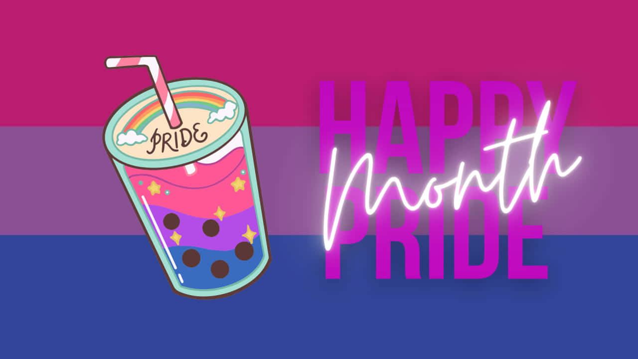 Happy Month Pride Logo With A Drink And The Words Happy Month Pride Background