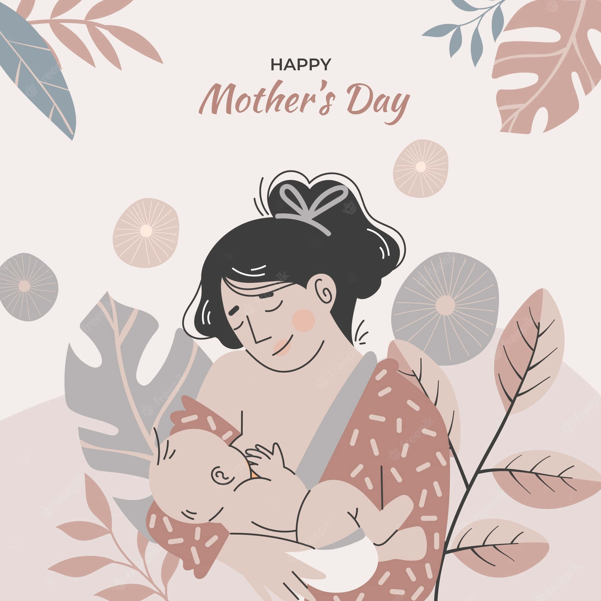 Happy Mother's Day Card With A Mother And Baby