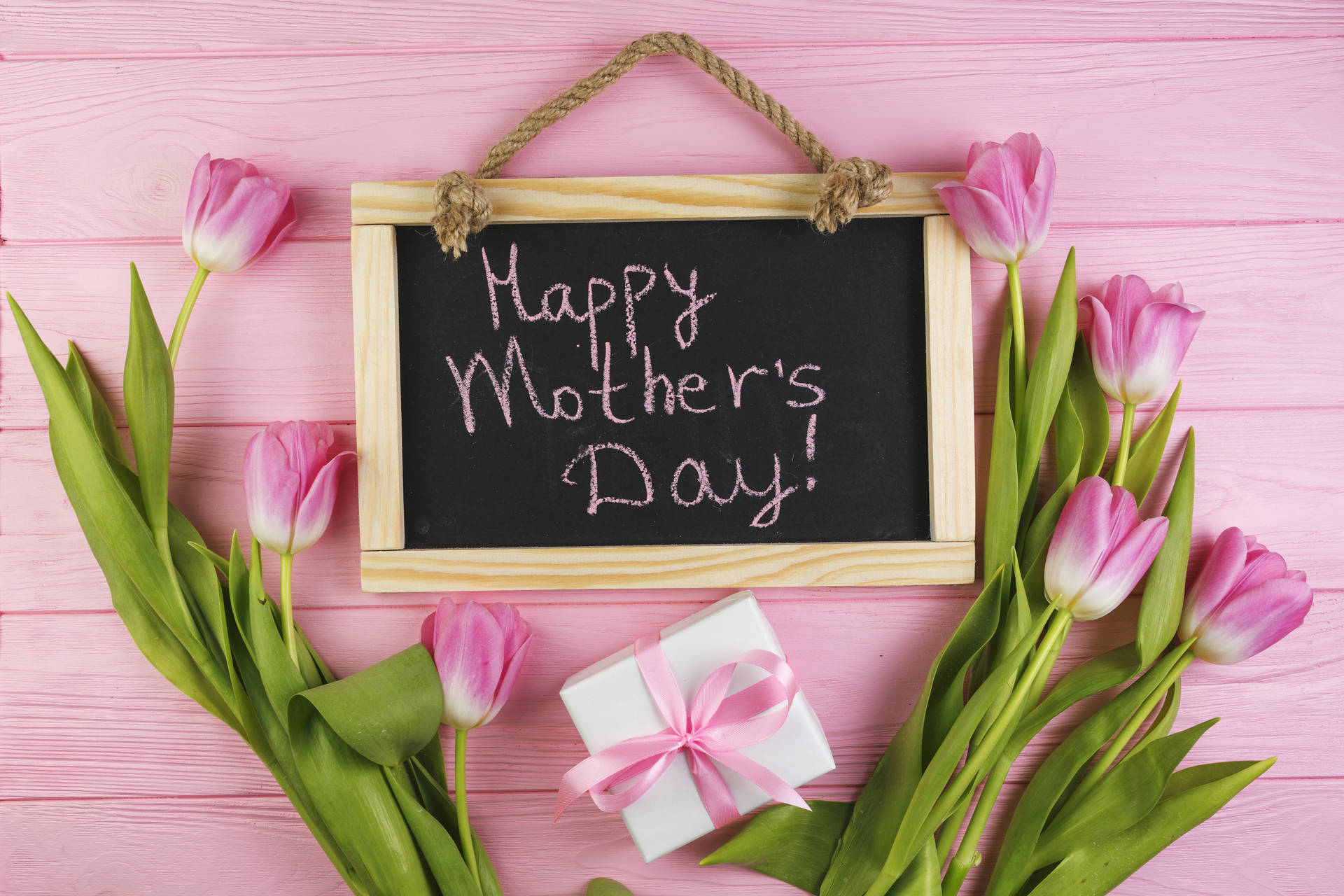 Happy Mothers Day Pink Tulips Background