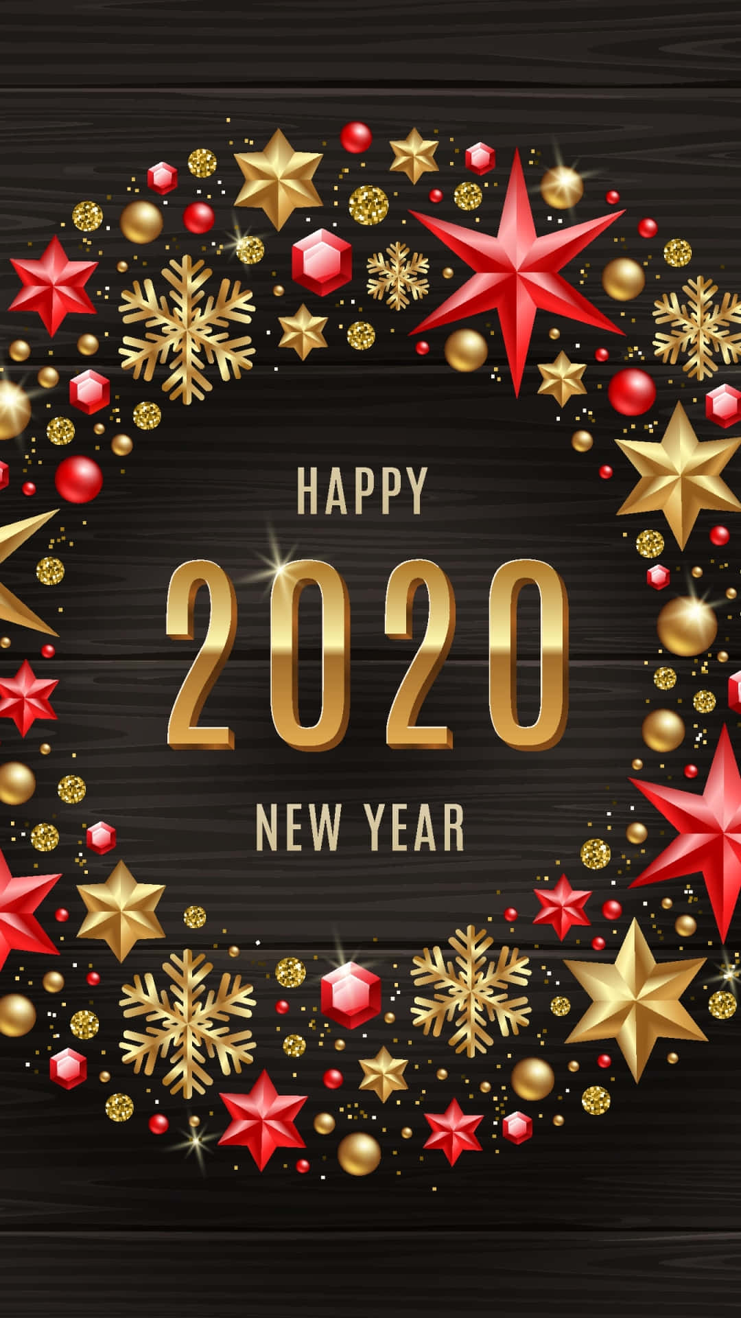 Happy New Year 2020 With Golden Stars And Snowflakes On A Black Background Background