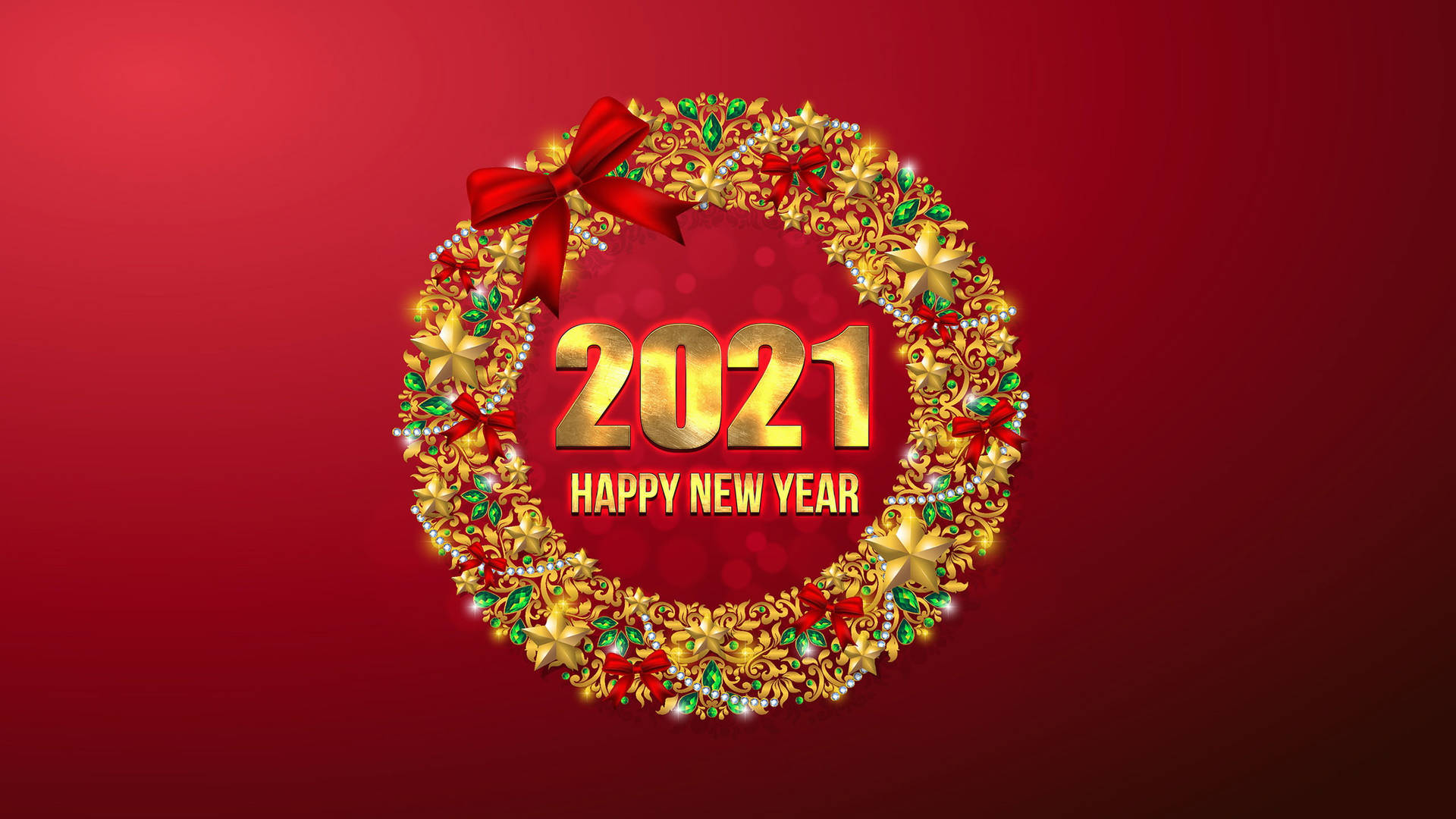 Happy New Year 2021 Greeting With Christmas Garlands Background