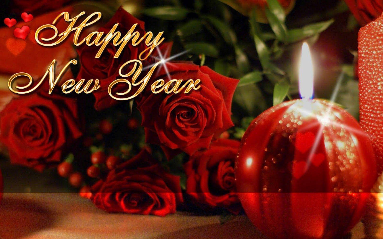 Happy New Year 2021 Greeting With Red Roses Background