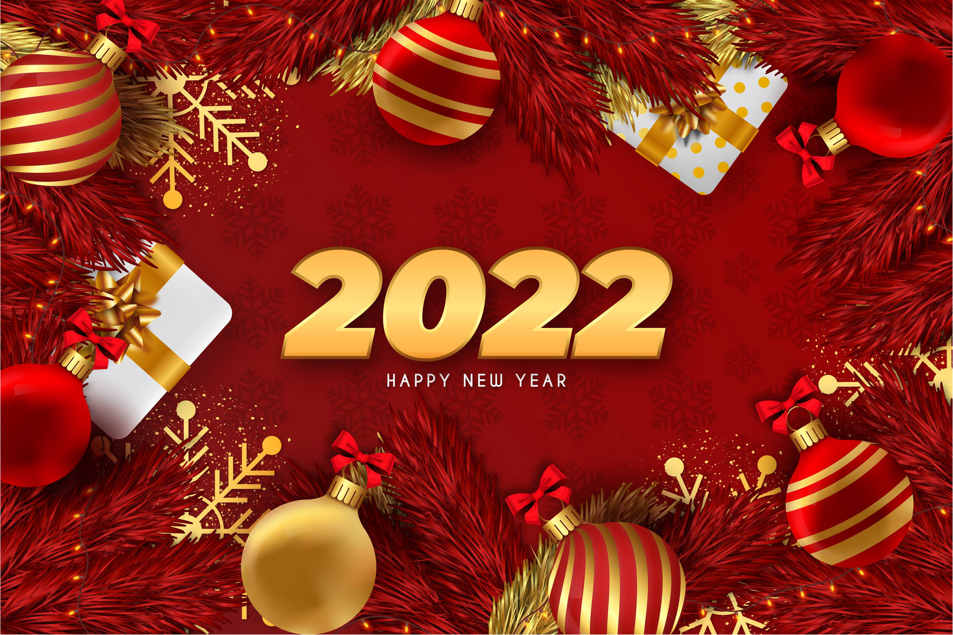 Happy New Year 2022 Red Ornaments Background