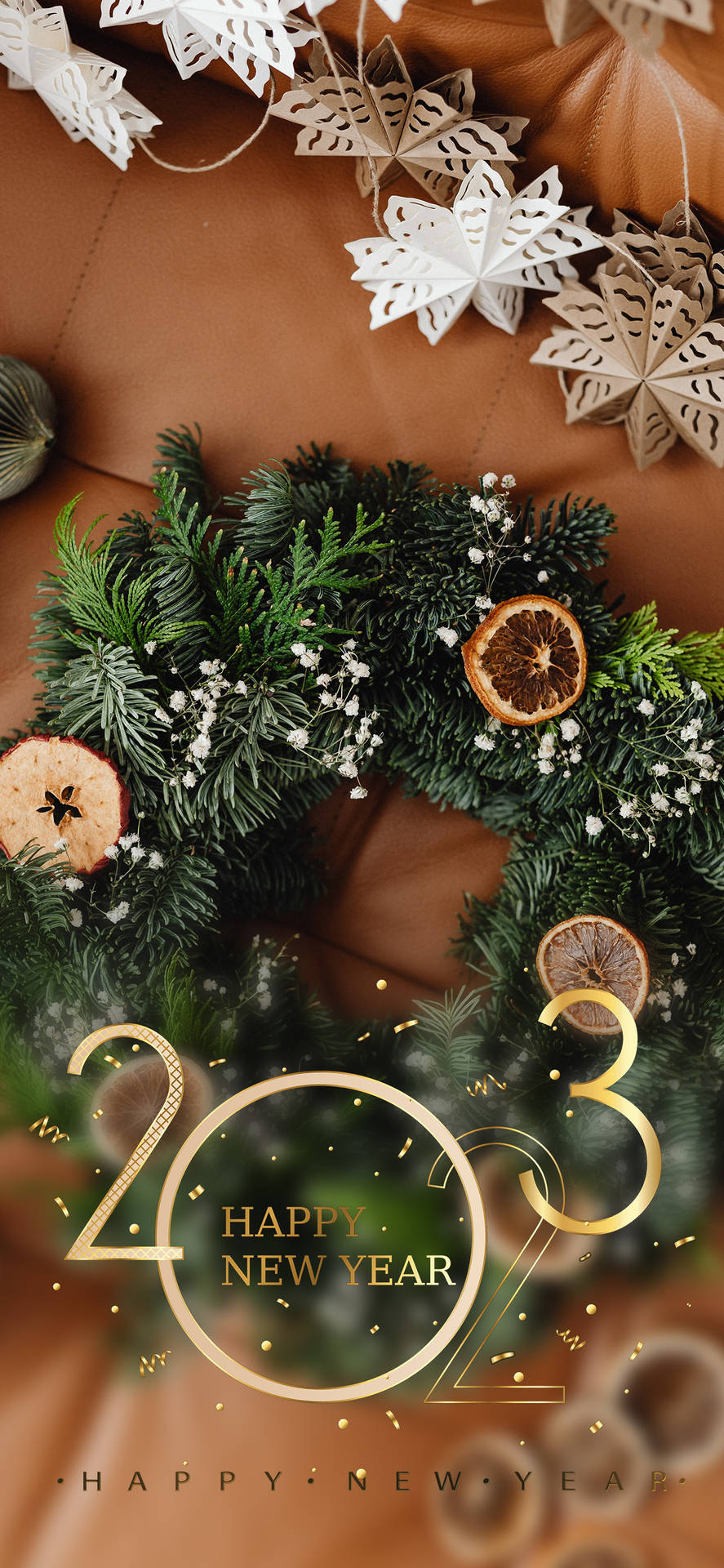 Happy New Year 2023 Holiday Wreath Background