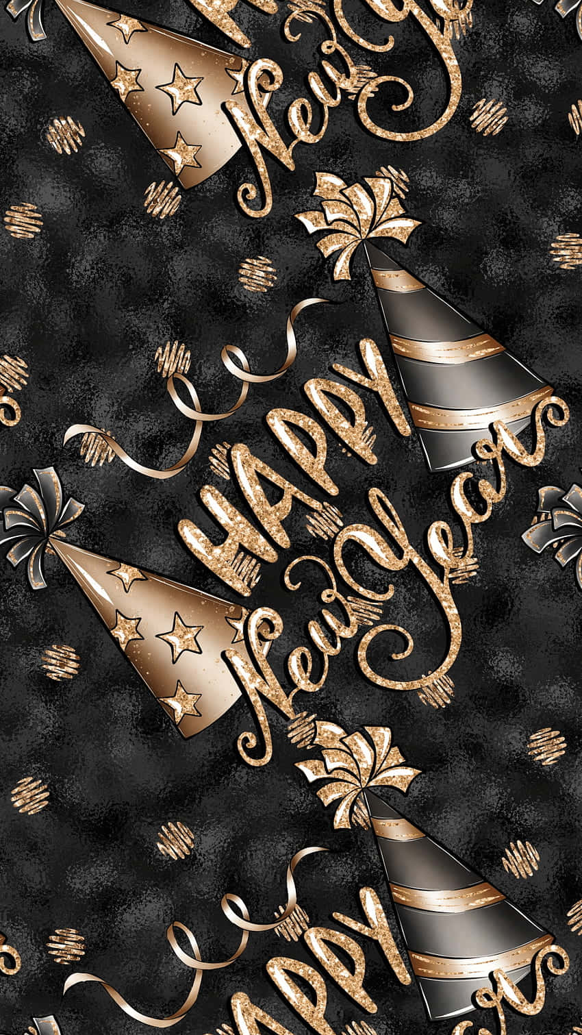 Happy New Year Gold And Black Pattern Background