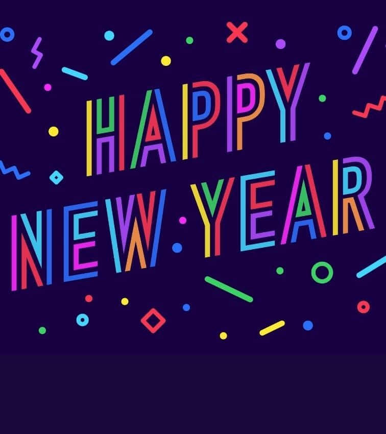 Happy New Year Greeting Card With Colorful Shapes Background