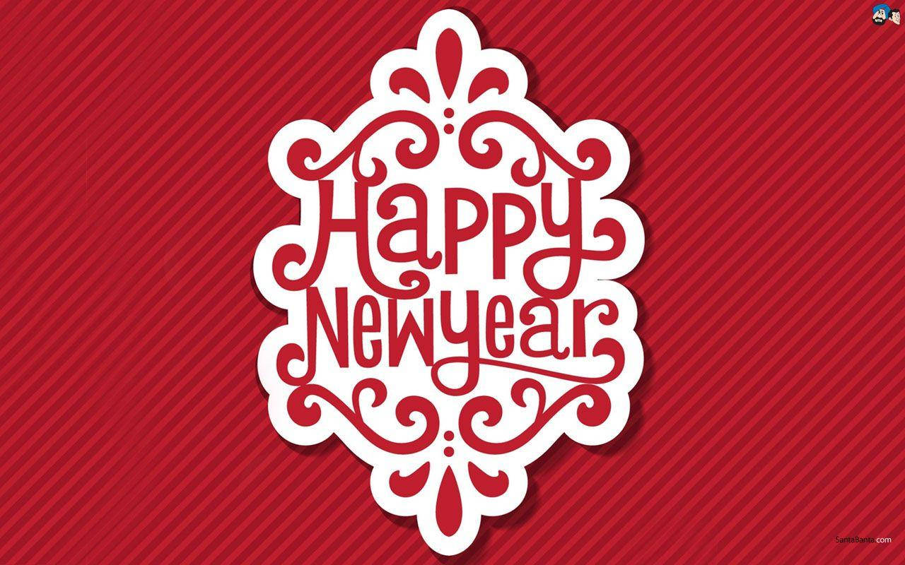 Happy New Year In White And Red Background