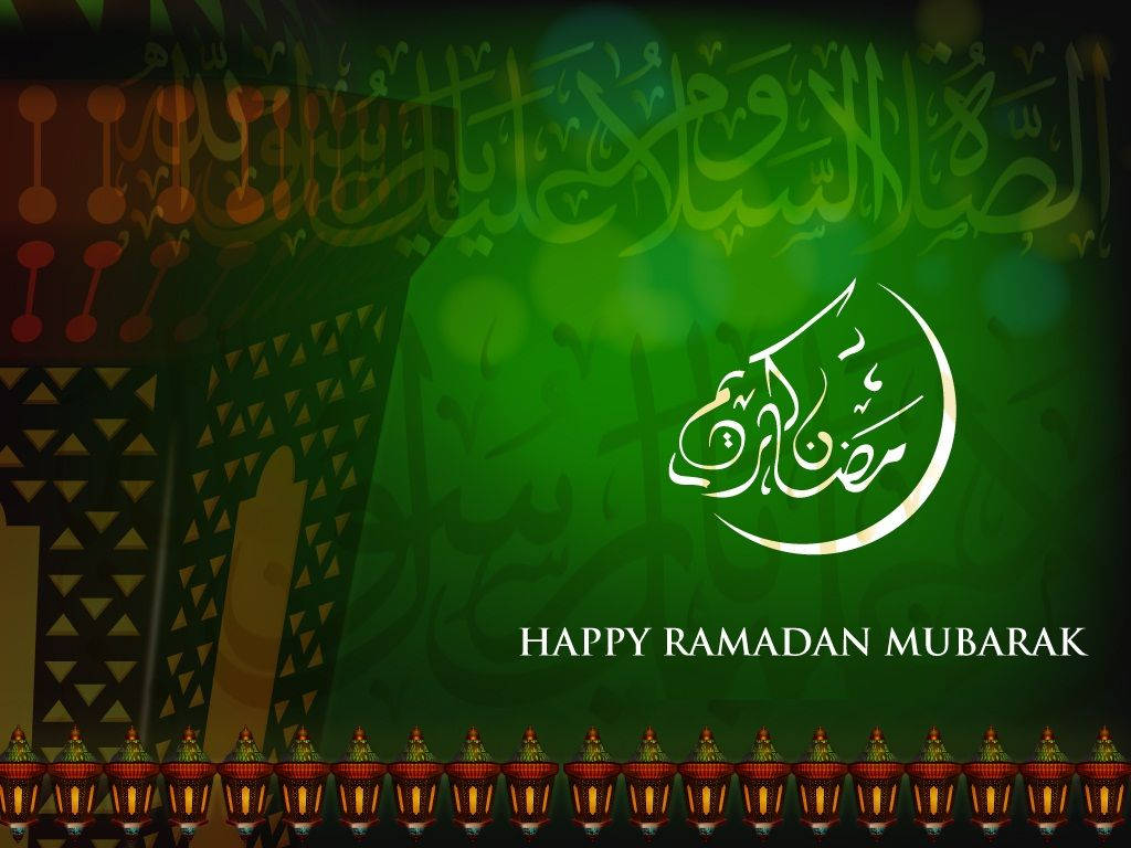 Happy Ramadan Mubarak In Green Background