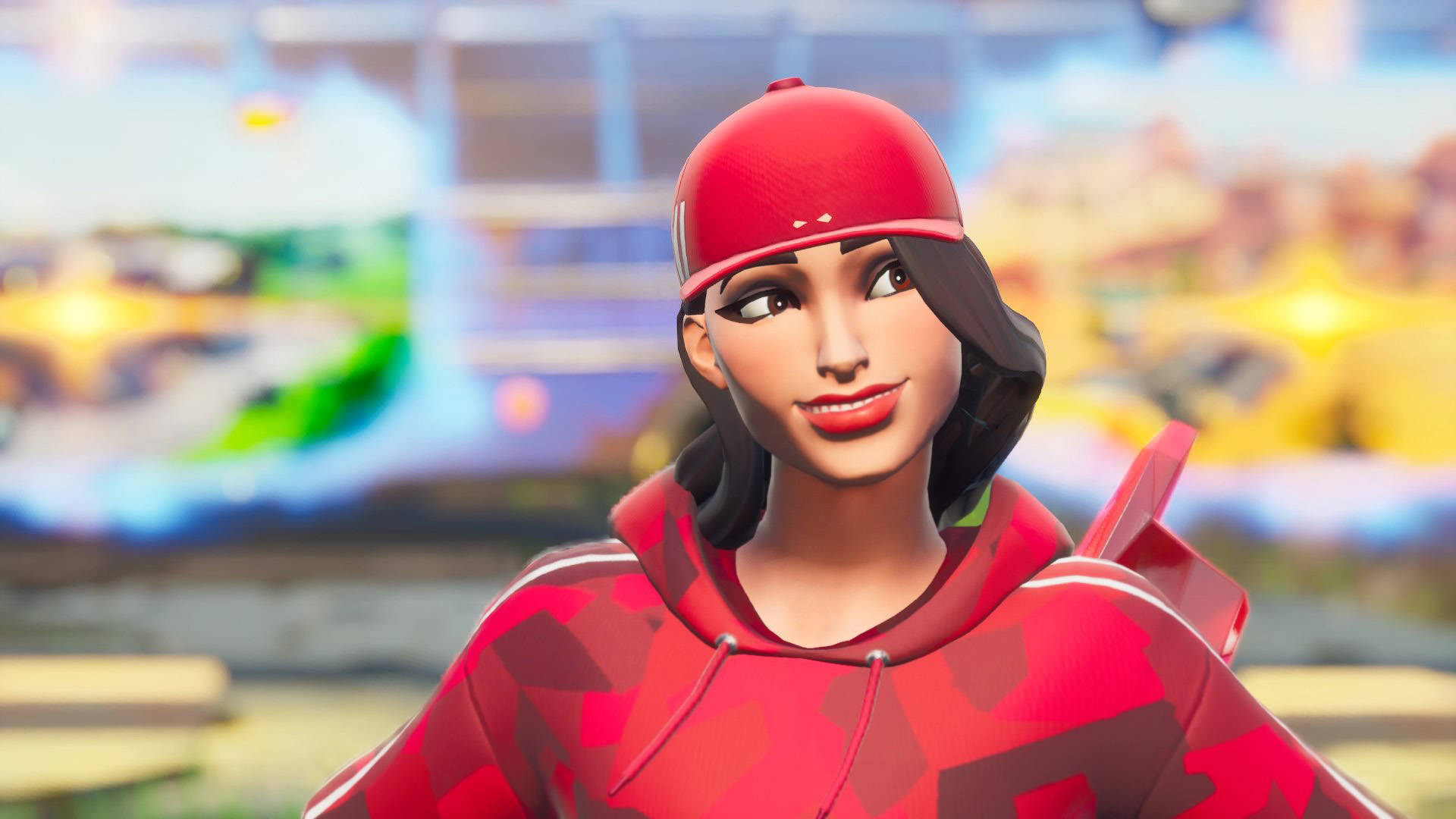 Happy Ruby Fortnite In Red Outfits Background