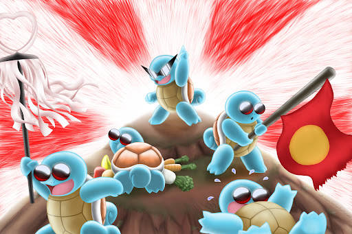 Happy Squirtle With Flag Background