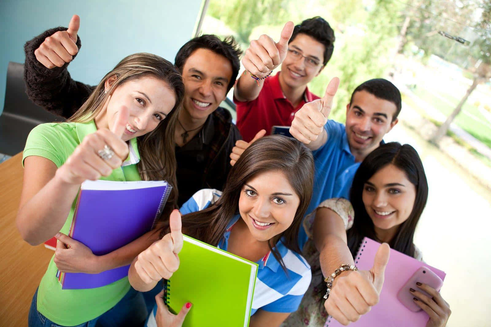 Happy Students Giving Thumbs Up Background