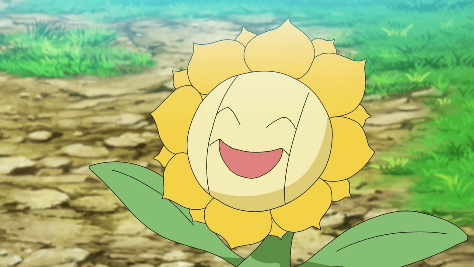 Happy Sunflora In Anime Background