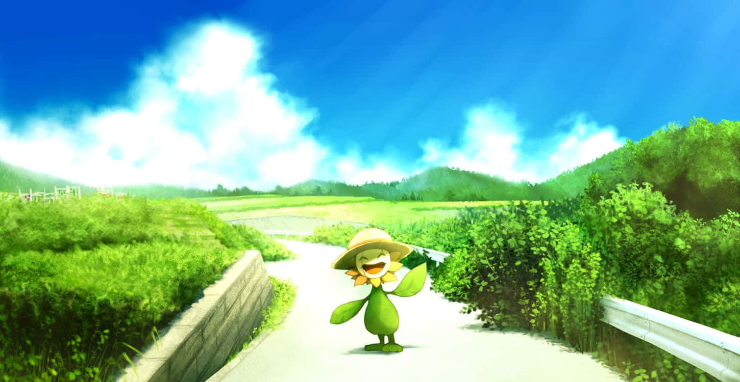 Happy Sunflora Walking Along Path Background