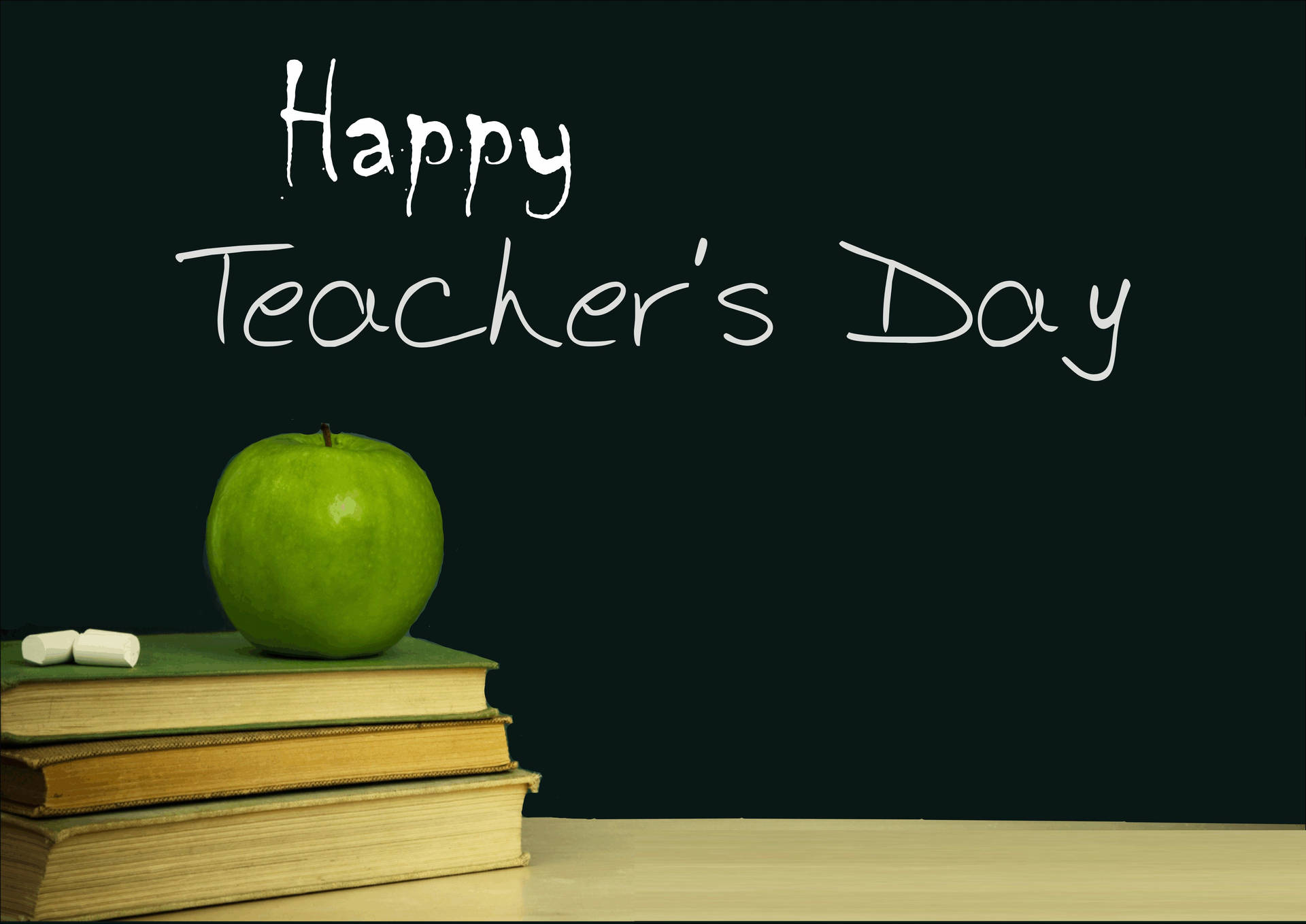 Happy Teachers' Day Books And Apple Background