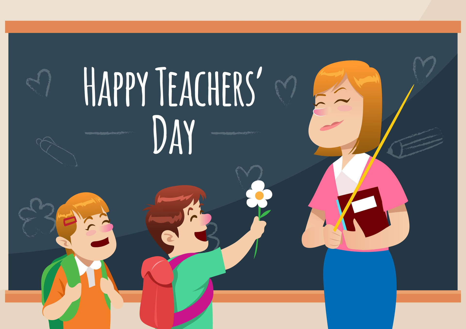 Happy Teachers' Day White Flower Background