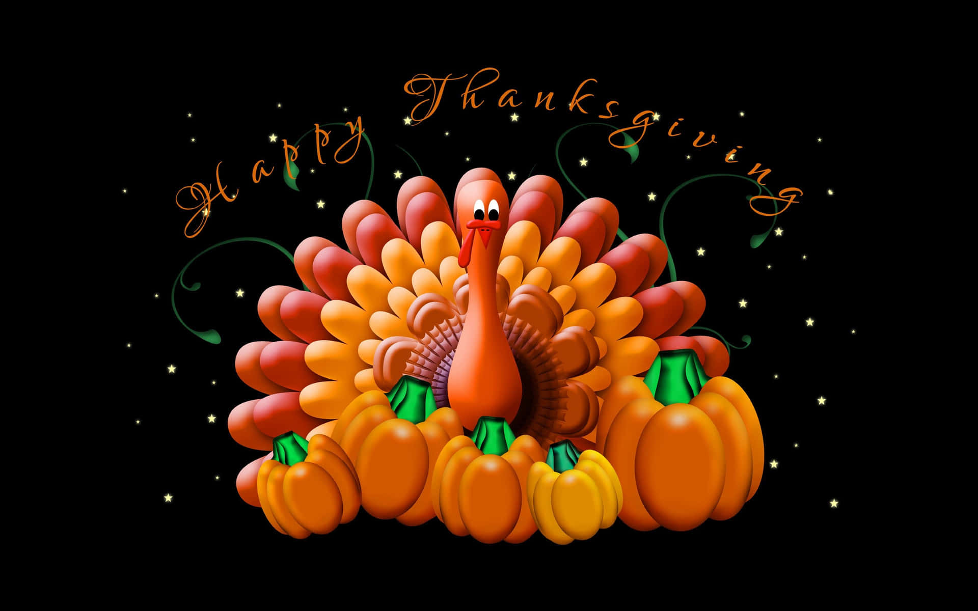 Happy Thanksgiving Animated Turkey With Pumpkins Background