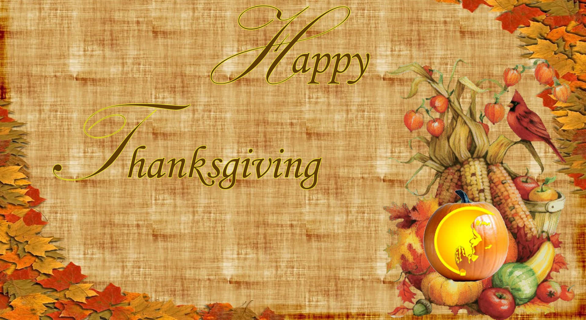 Happy Thanksgiving Greeting On Brown Parchment Background