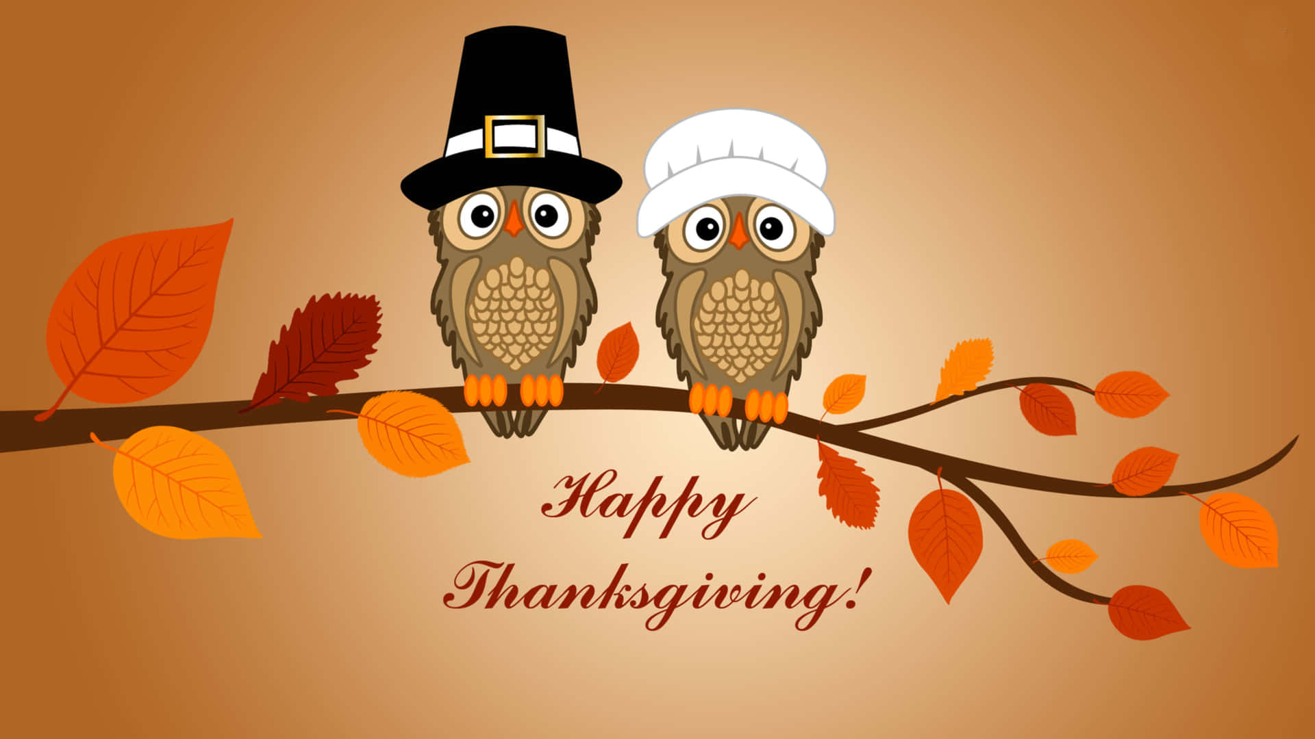 Happy Thanksgiving Owls Wearing Pilgrim Hats