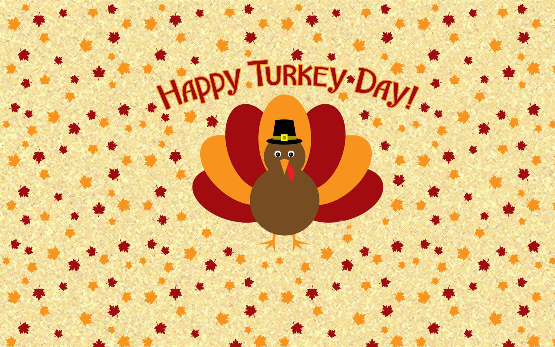 Happy Thanksgiving Turkey With Red And Orange Feathers Background