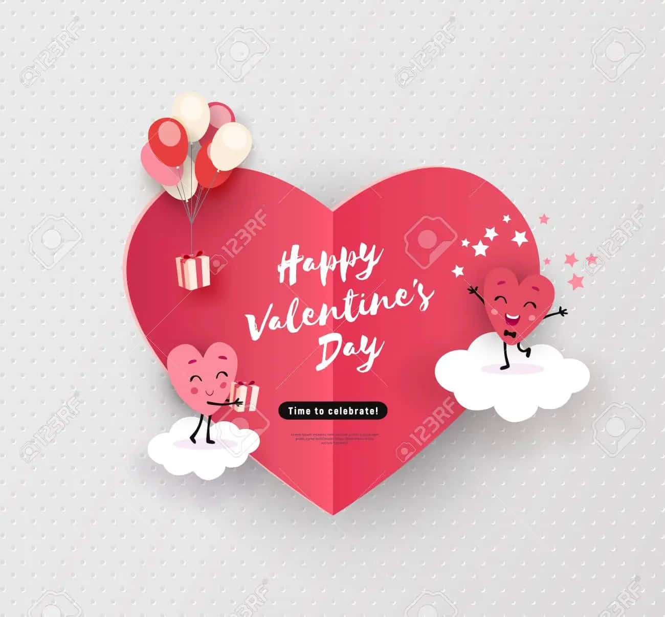 Happy Valentine Day Card With Hearts And Balloons Background