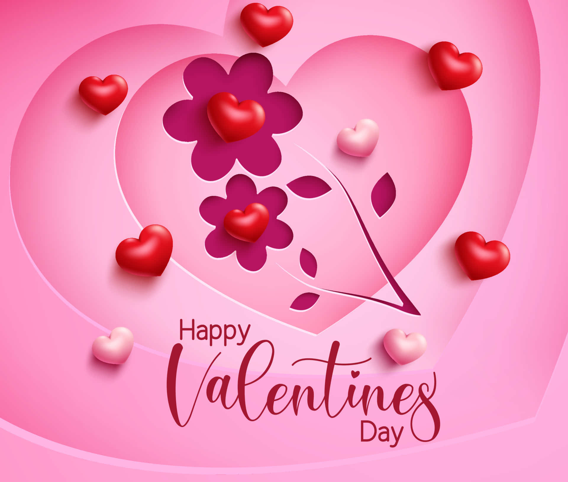 Happy Valentine Day With Hearts And Flowers Background