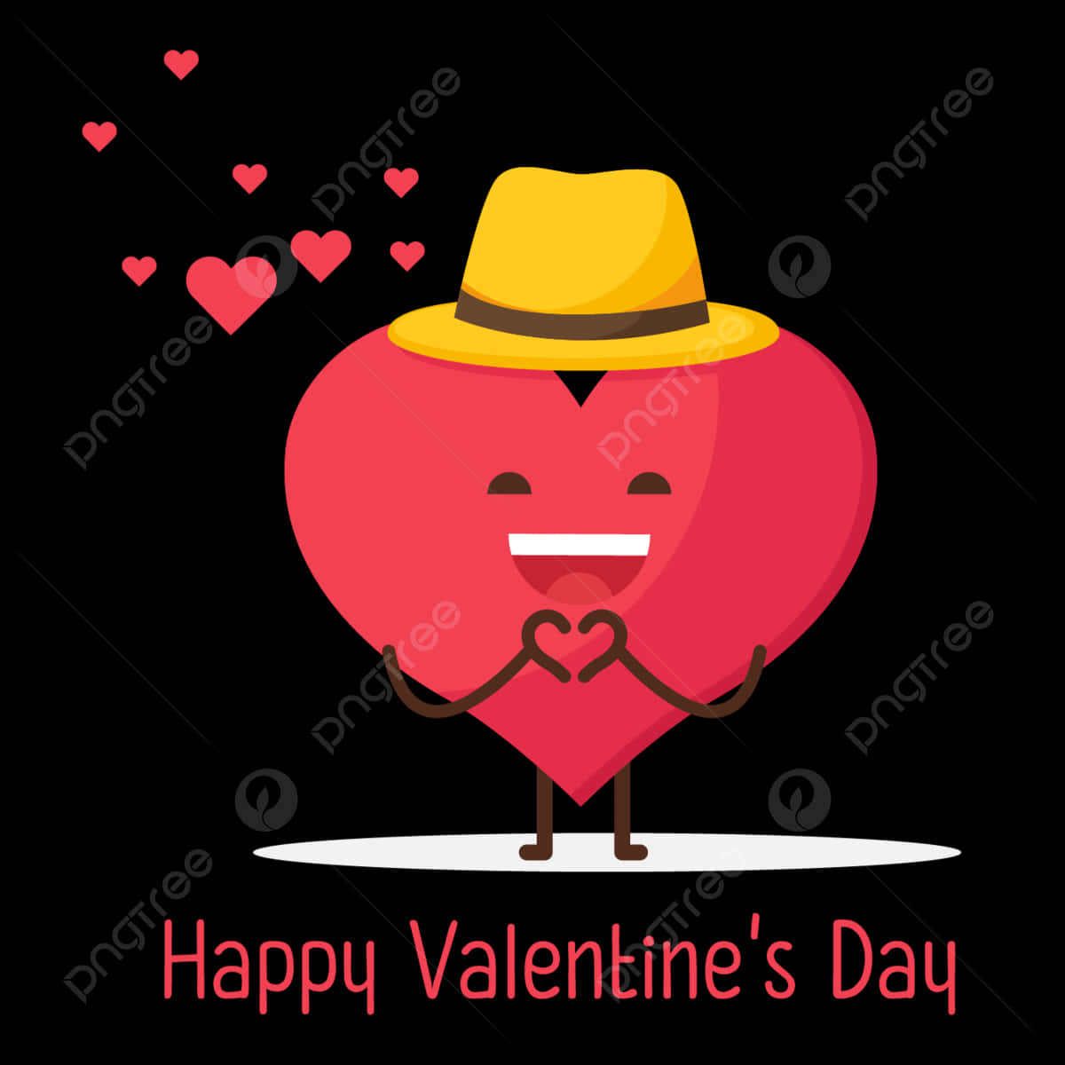 Happy Valentine's Day - Cartoon Heart With Hat And Heart Background