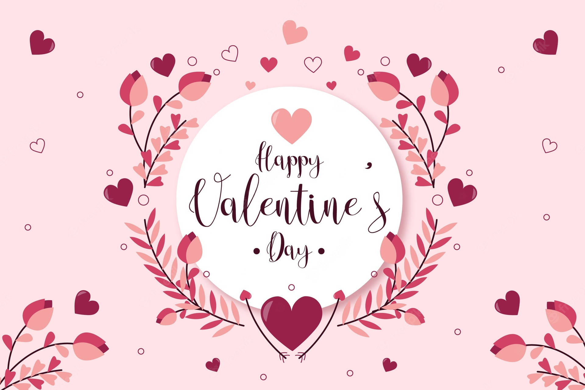 Happy Valentine's Day With Hearts And Leaves Background