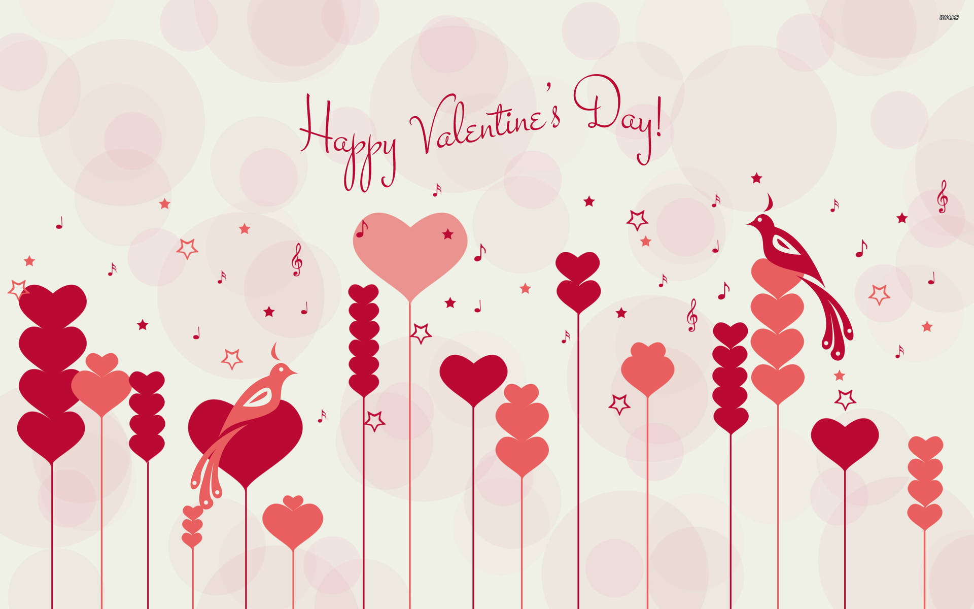 Happy Valentine's Day With Hearts And Lovebirds Background