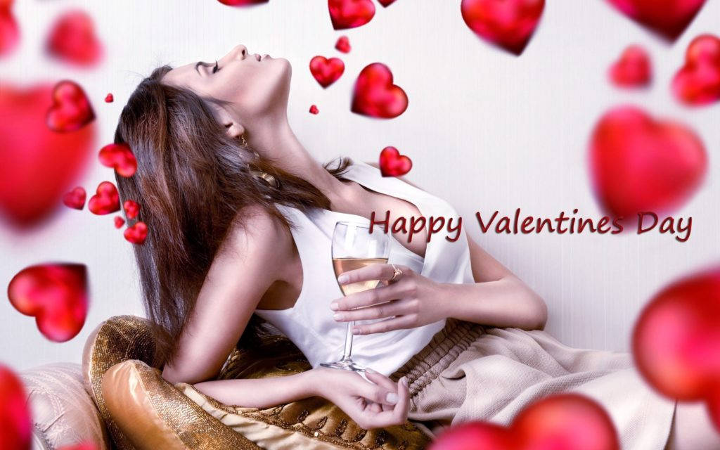 Happy Valentine’s Day Woman With Drink Background