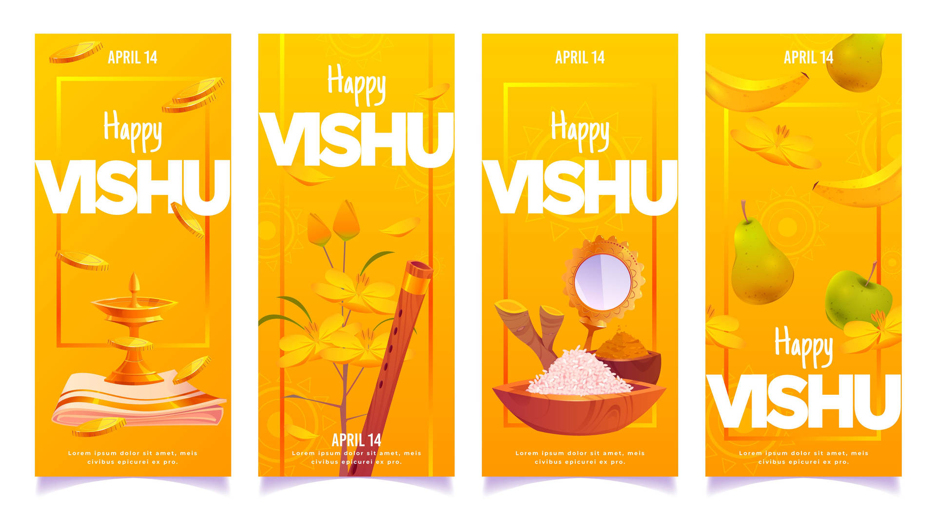 Happy Vishu Golden Banners Background