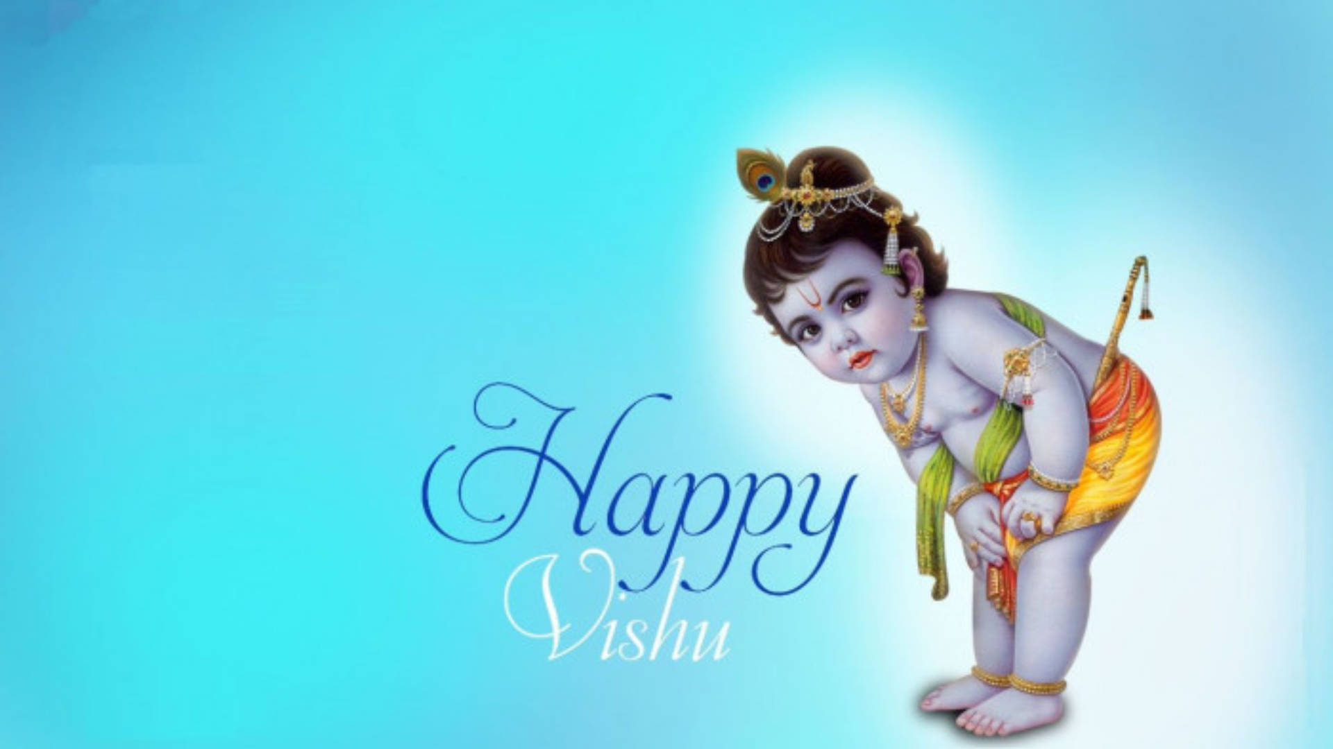 Happy Vishu Greeting Image In Blue Color Background