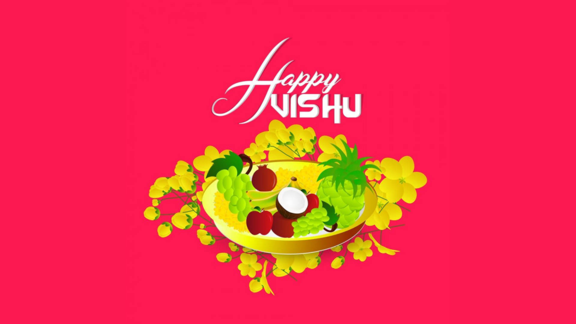 Happy Vishu Greeting On Bright Pink Background Background