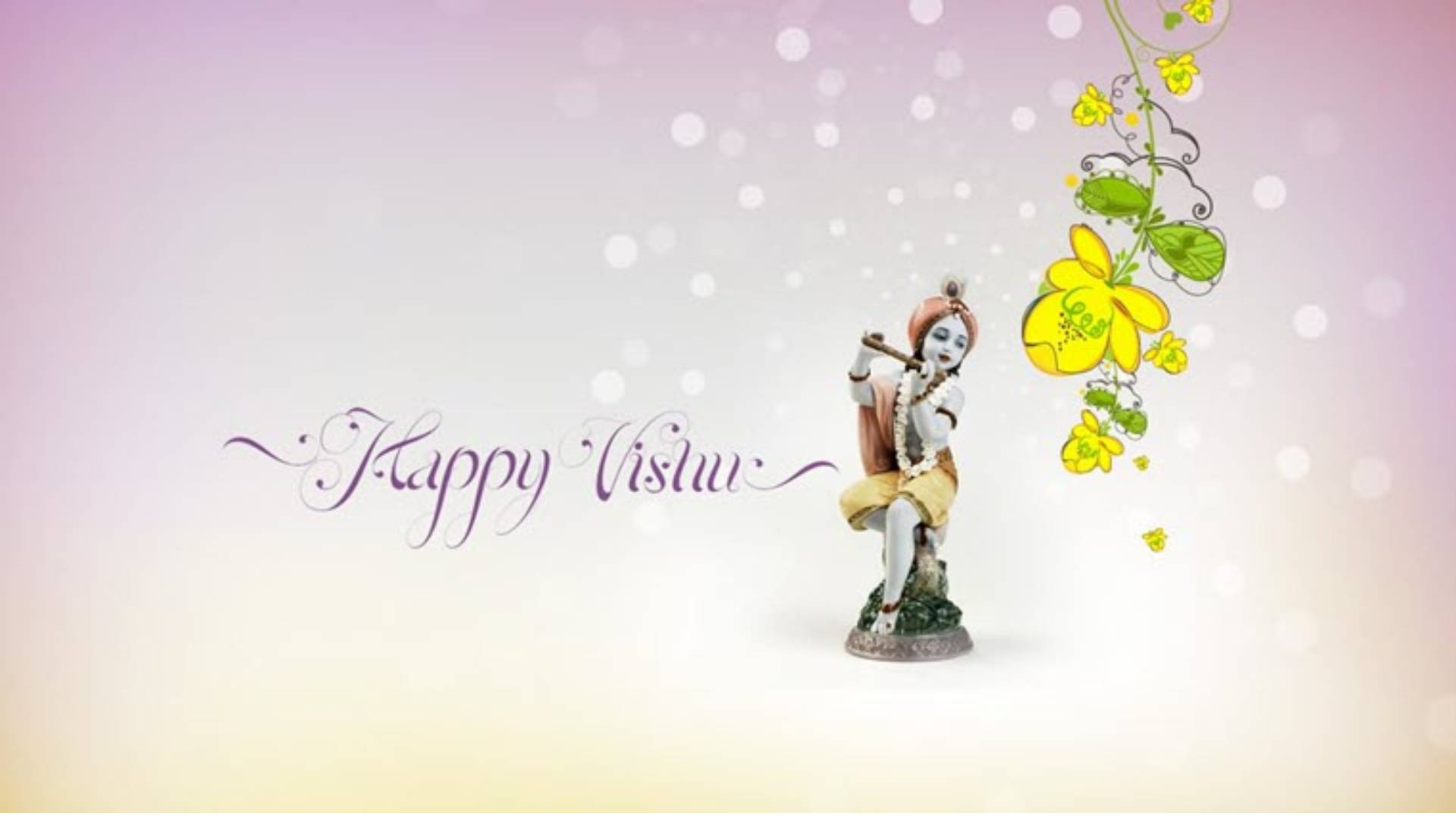 Happy Vishu Greeting With Bokeh Design Background