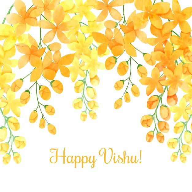 Happy Vishu Poster With Yellow Kanikonnas Background