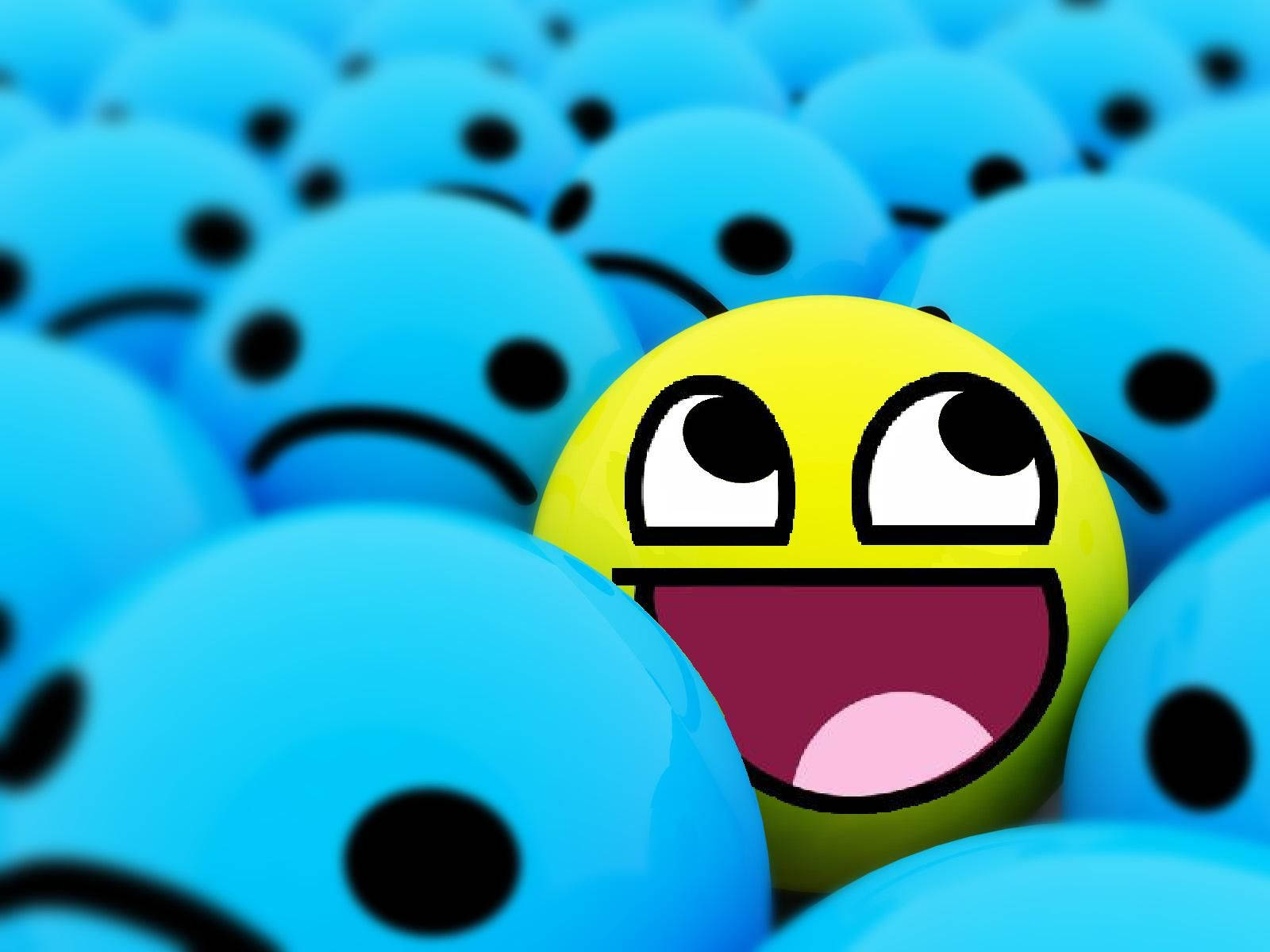 Happy Yellow Smiley In Sad Blue Background