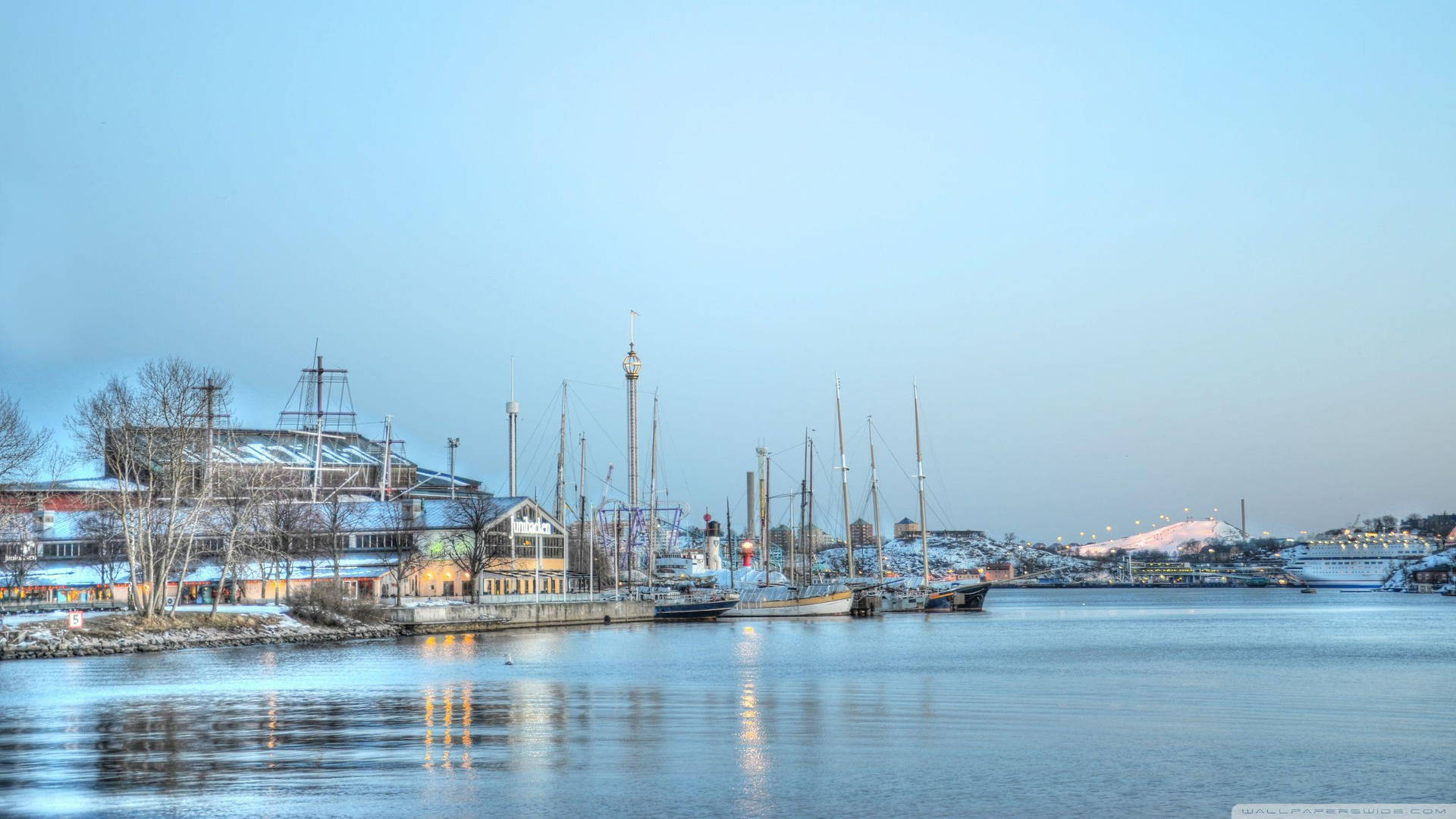 Harbor In Stockholm During Winter Background