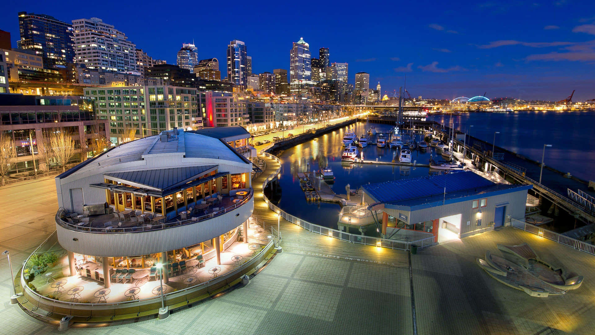 Harbor Side Seattle At Night Background