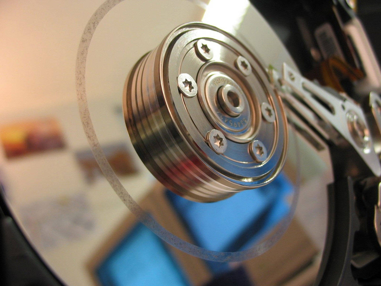 Hard Drive Disk And Spindle Extreme Close Up