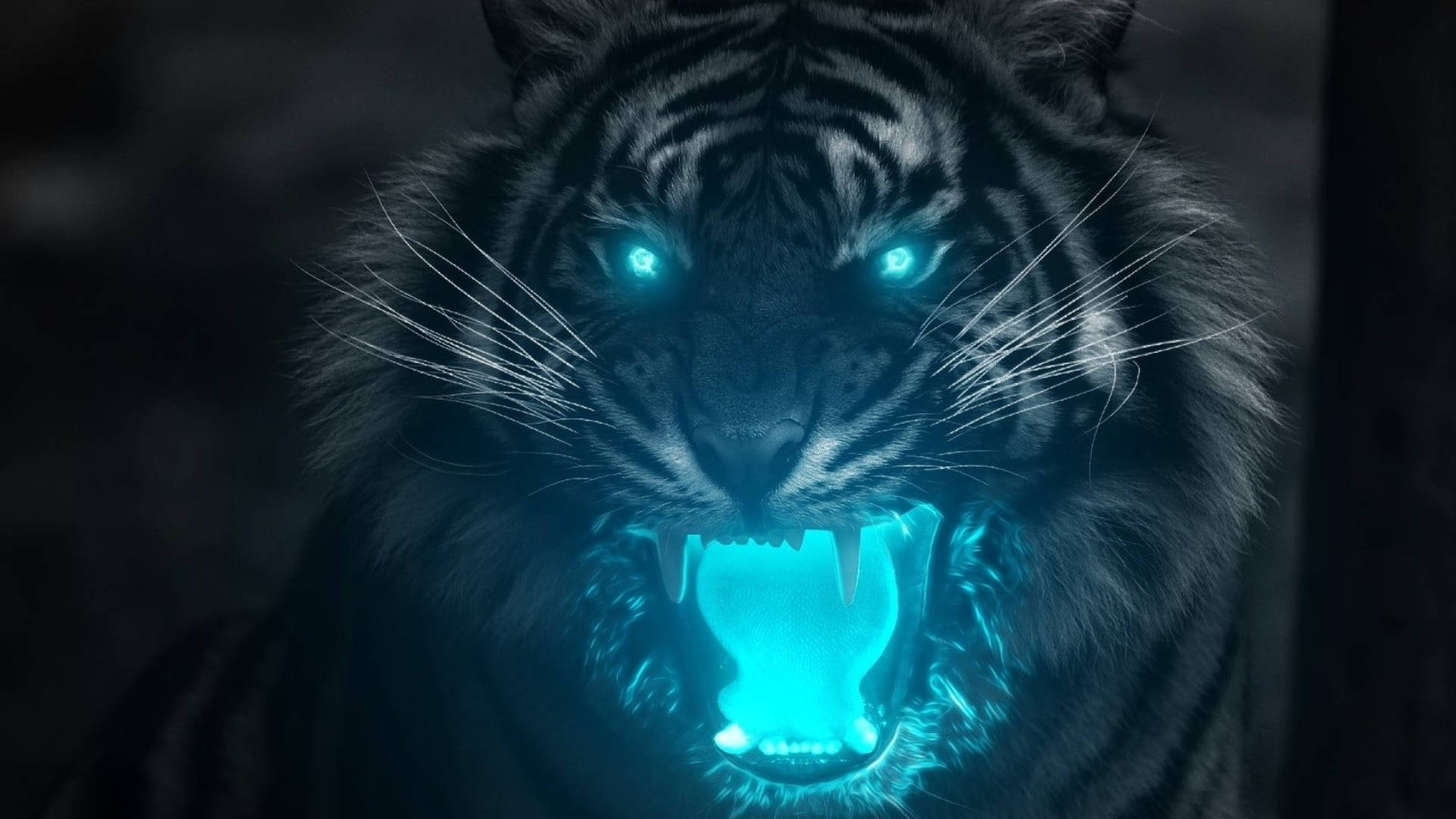Harimau With Glowing Blue Eyes Background