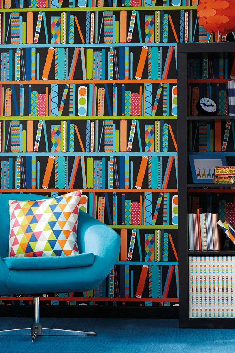 Harlequin Bookshelf Blue Chair Background