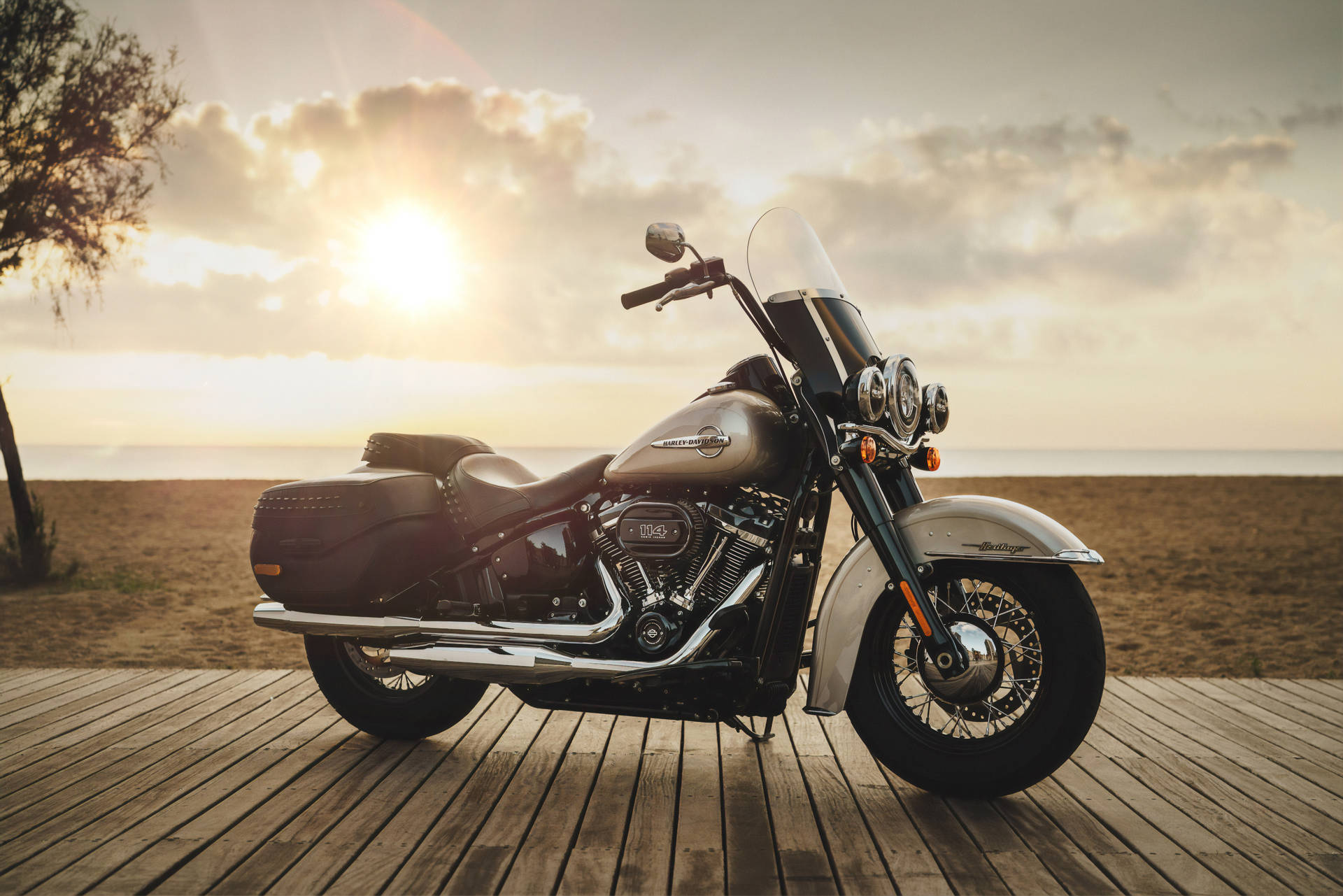 Harley Davidson During Sunset Background