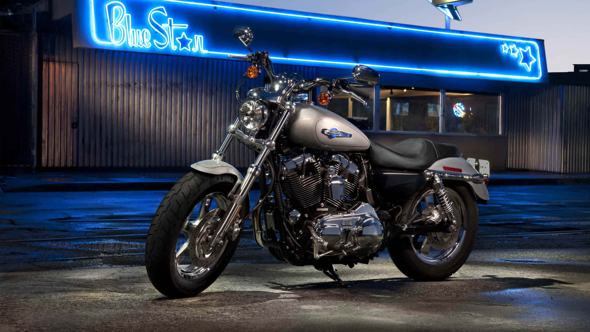 Harley Davidson Hd At Gas Station Background