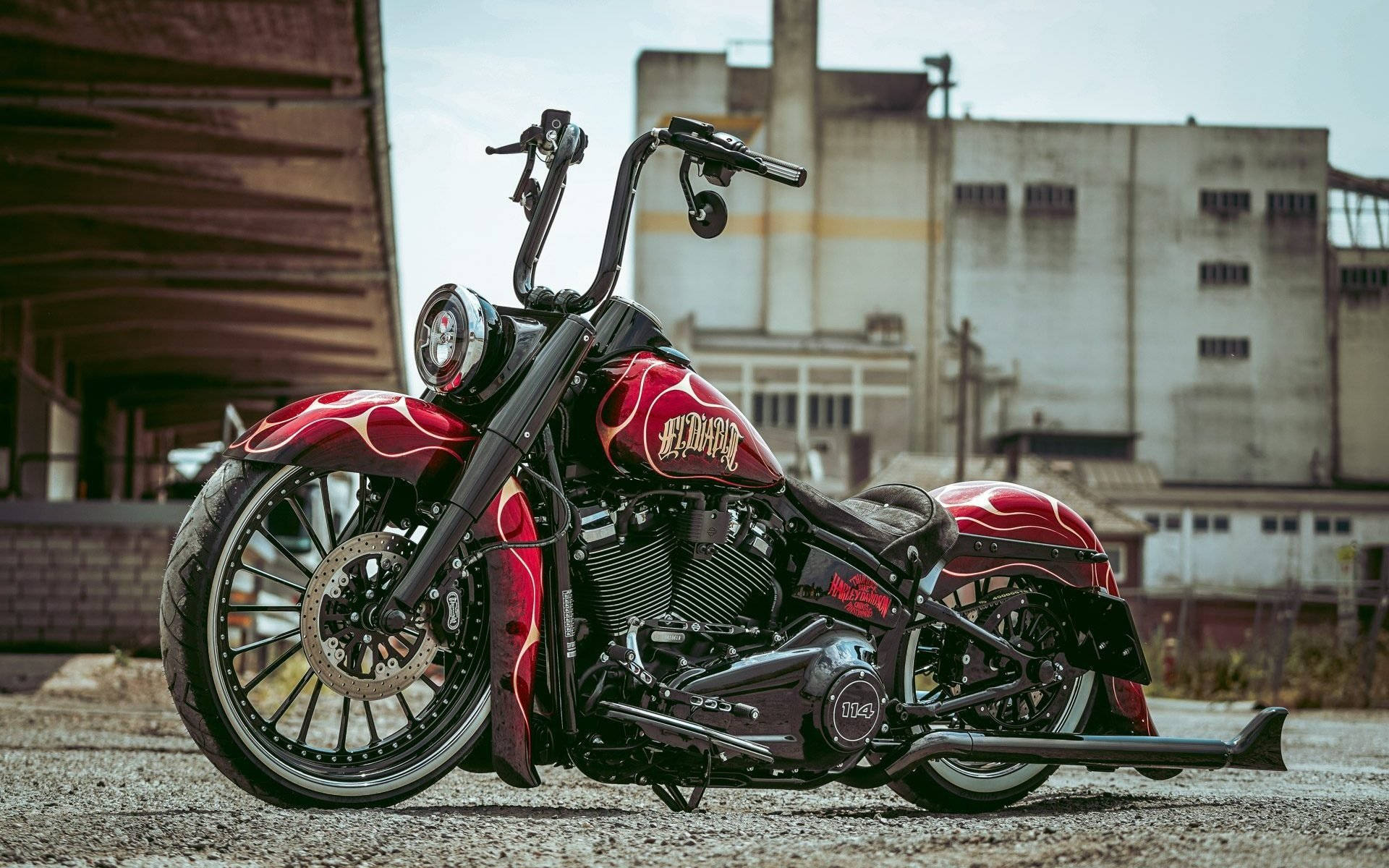 Harley Davidson Logo On Red Motorbike Background