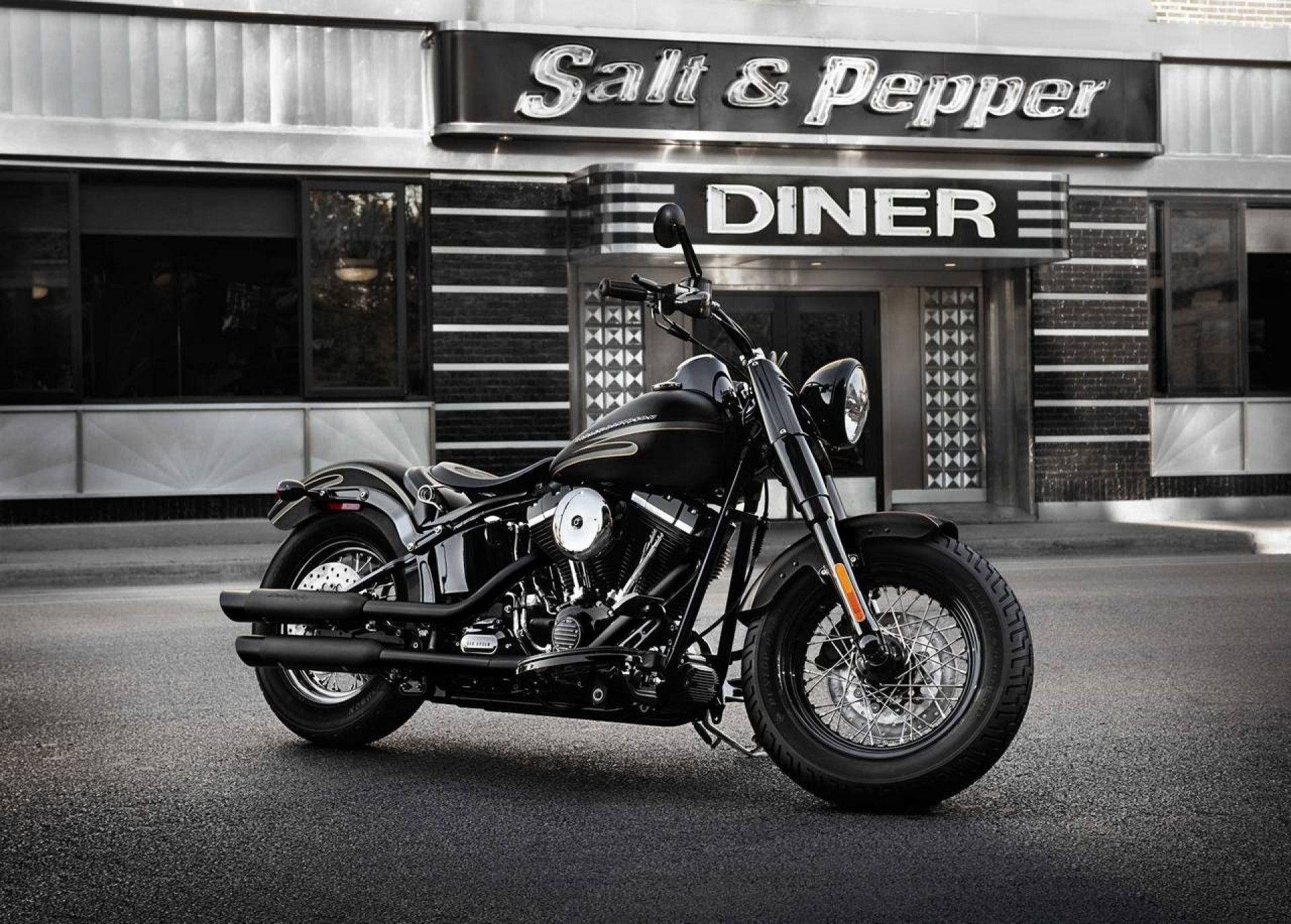 Harley Davidson Outside The Restaurant Background