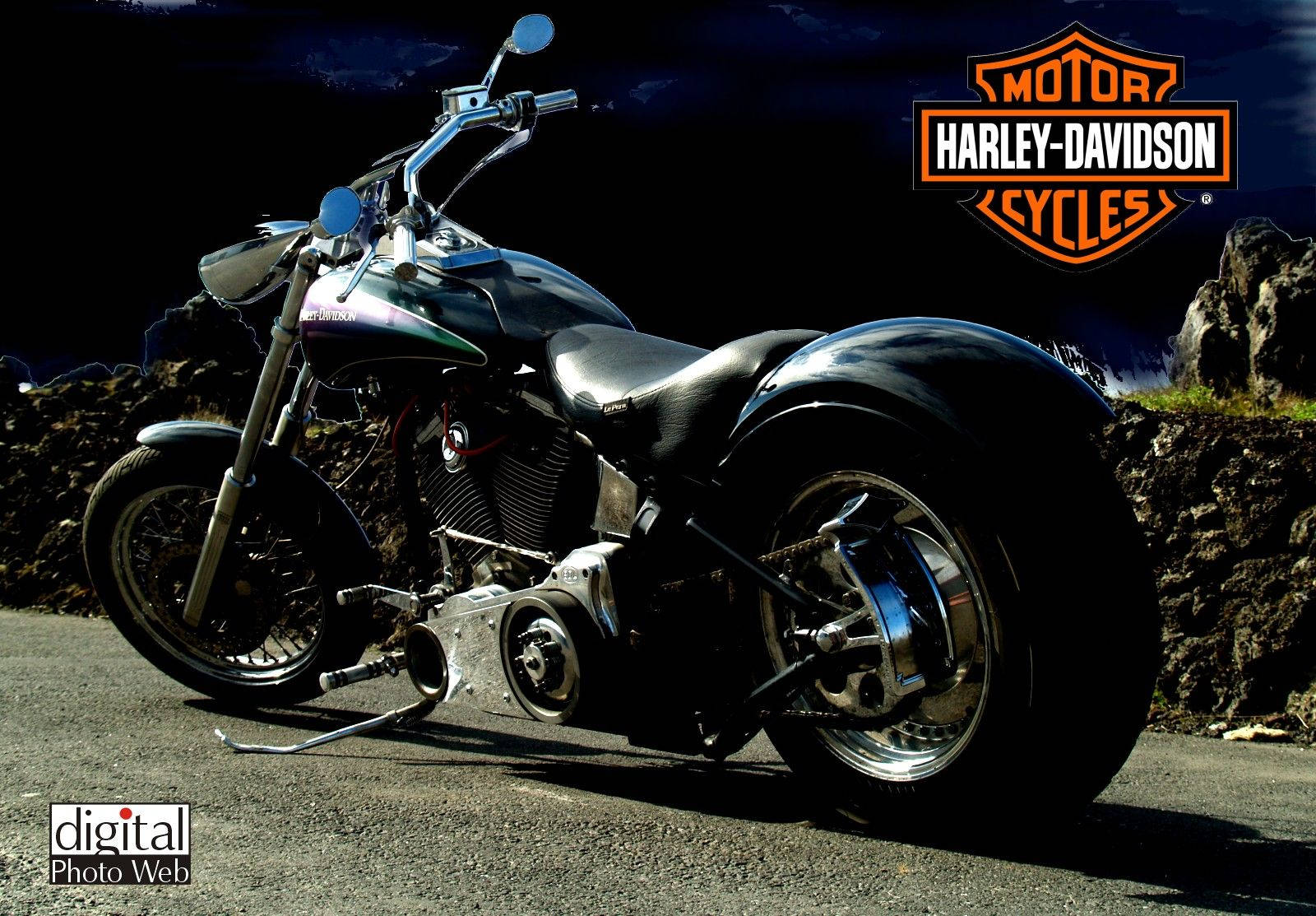 Harley Davidson With Big Wheel Background